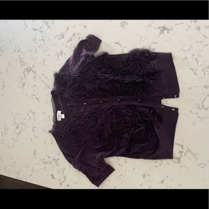 Ann Taylor Loft eggplant purple sweater with rosettes, size large
